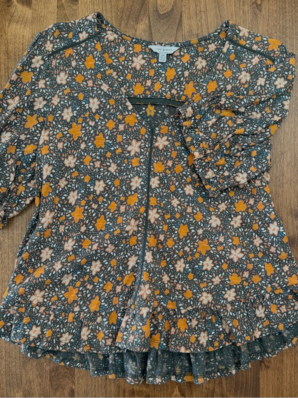 Lucky Brand Top - Fall Colors - Orange & Cream and a Splash of Blue